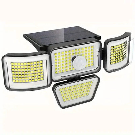 278LEDs 3000LM Motion Sensor 6500K Solar Powered, 4 Heads Security Flood, 300° Wide Angle Wall With 3 Modes