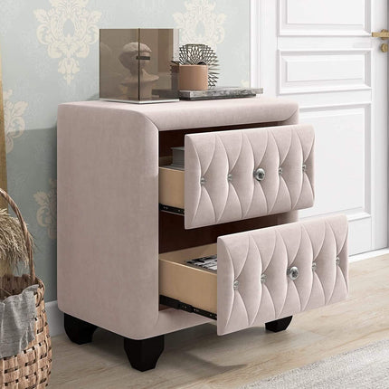 27.9" Tall Bedside Table Blue Upholstered Velvet 2-Drawer Nightstand