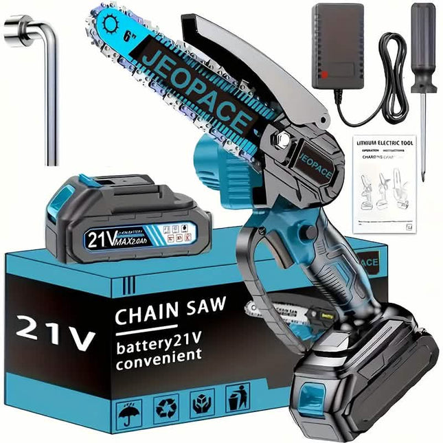 21V 4-6 Inch Cordless Chainsaw Kit with Built-in Lubrication, Battery and Charger