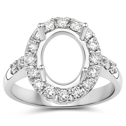 0.60 Carat Genuine White Diamond 14K White Gold Semi Mount Ring - holds 10x8mm Oval Gemstone