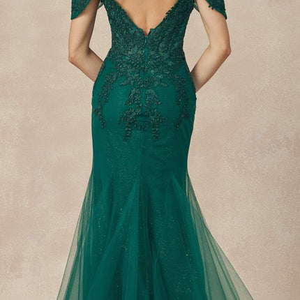 Juliet 281 Long Fully Mesh Gown Off the Shoulder Sleeves Mermaid Skirt