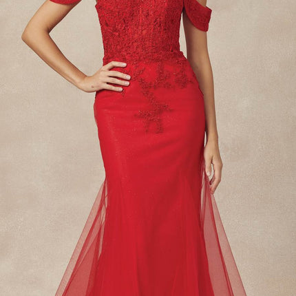 Juliet 281 Long Fully Mesh Gown Off the Shoulder Sleeves Mermaid Skirt