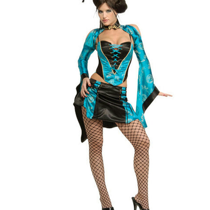 Sexy Women's Black Blue Naughty Chinese Geisha Girl Adult Costume Size XS 2-6