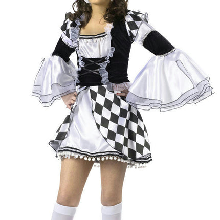 Girl's Harlow Quinn Junior Costume Harlequin Black and White Diamond Clown 0-9