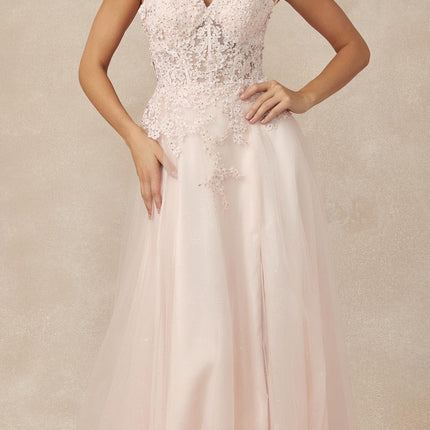Juliet 283 3D Flowers Embroidered Tulle Glitter Skirt High Slit