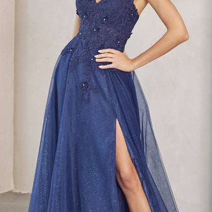 Juliet 283 3D Flowers Embroidered Tulle Glitter Skirt High Slit