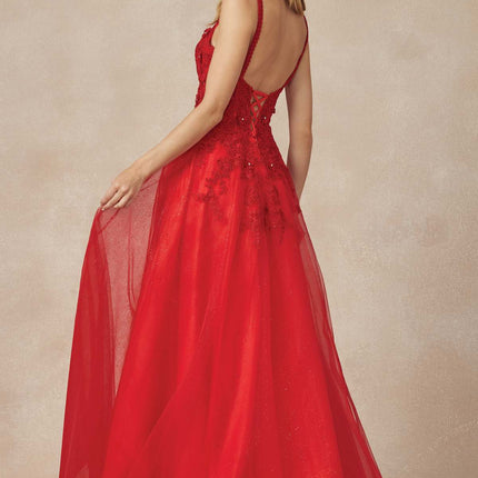 Juliet 283 3D Flowers Embroidered Tulle Glitter Skirt High Slit