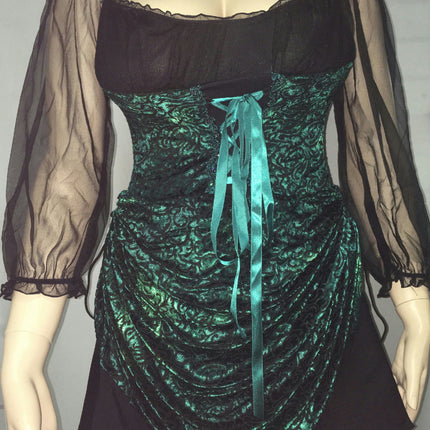 Women's Blue Green Velvet Burnout Treasure Pirate Sexy Costume Dress M/L 8-12
