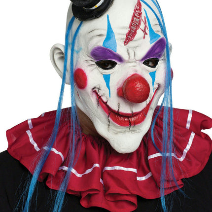 Red White and Blue Horror Clown Adult Mask with Hair
