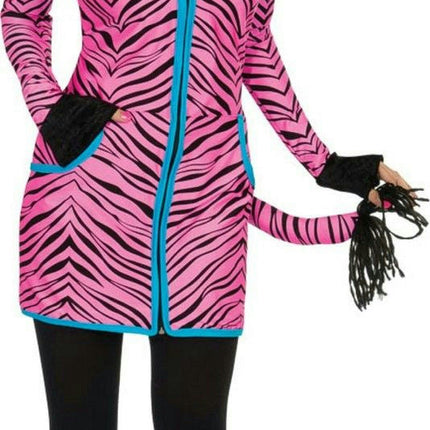 Women's Sexy Bright Pink and Black Zebra Hoodie Dress Adult Costume Medium