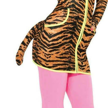 Women's Sexy Bright Tiger Hoodie Dress With Tail Ears Paws Adult Costume Small