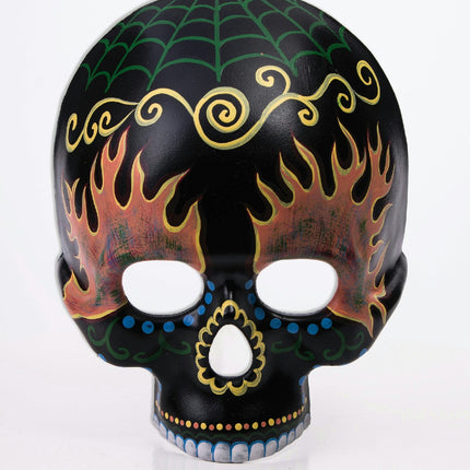 Black Half Skeleton Day of the Dead Skull Mask with Designs