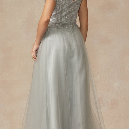 Juliet 287 Long Off the Shoulder Beaded Top A-Line Prom Dress