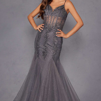 Juliet JT2883C Embellished Fitted Corset Mermaid Gown