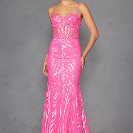 Juliet JT2886C Strapless Sweetheart Corset Sequin Fitted Gown