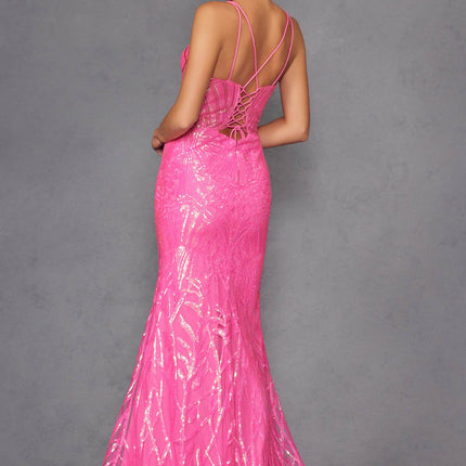 Juliet JT2886C Strapless Sweetheart Corset Sequin Fitted Gown