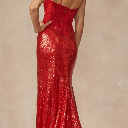 Juliet 289 Long Machine Sequin Gown with Corset Bodice Prom Gown