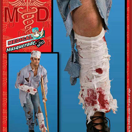 Bloody Leg Bandage Wound Zombie Costume Accessory Gag Prank Joke Prop