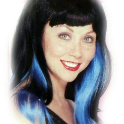 Two Toned Black with Blue Streak Chunks Underneath Sexy Vamp Women's Costume Wig