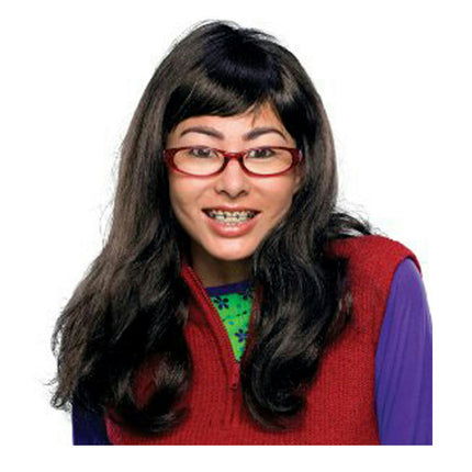 I'm Beautiful Ugly Betty Long Brown Wig Glasses Teeth with Braces Accessory Kit