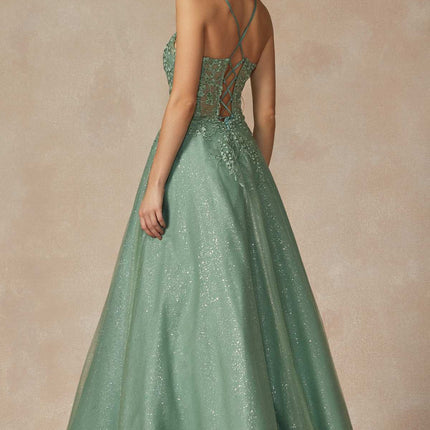 Juliet 295 Floor Length Leaf Lace Gown Corset Bodice Prom Gown