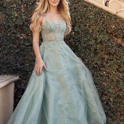 Juliet 295 Floor Length Leaf Lace Gown Corset Bodice Prom Gown