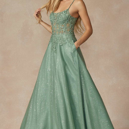 Juliet 295 Floor Length Leaf Lace Gown Corset Bodice Prom Gown