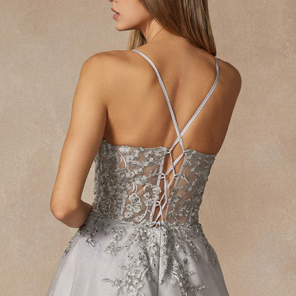 Juliet 295 Floor Length Leaf Lace Gown Corset Bodice Prom Gown