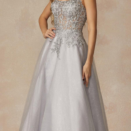 Juliet 295 Floor Length Leaf Lace Gown Corset Bodice Prom Gown