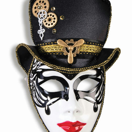 Madame Steampunk Plastic Face Mask with Attached Hat Headband Costume Accessory