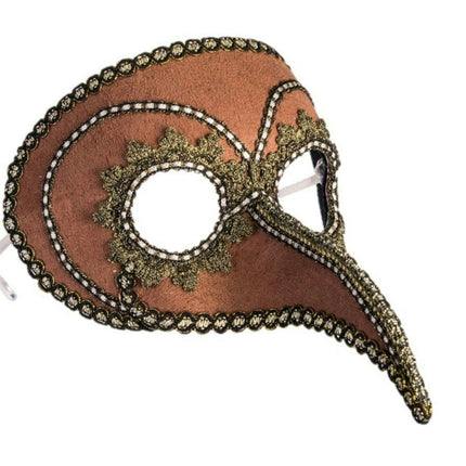 Steampunk Beaked Venetian Style Mask Brown Gold Eyeglass Arms Costume Accessory