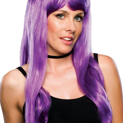 Violet Purple Long Glamour Costume Wig with Bangs