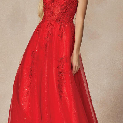 Juliet 298 Long One Shoulder With 3D Flower Embellishments Gown
