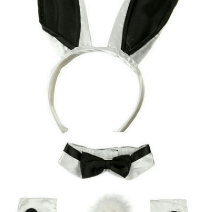 Sexy Black and White Bunny Ears Tail Collar Cuffs Costume Accessory Kit