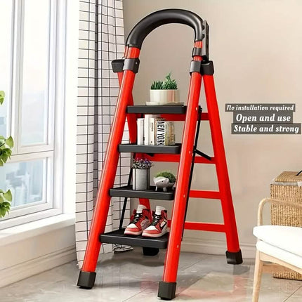 Folding 3/4-Step Ladder – Portable Steel Step Stool, Anti-Slip