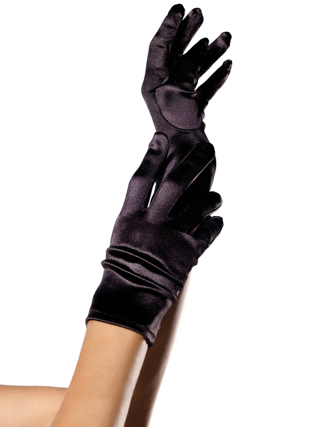 Satin Wrist Length Gloves - Black - O/S