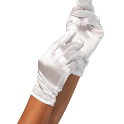 Satin Wrist Length Gloves - White - O/S