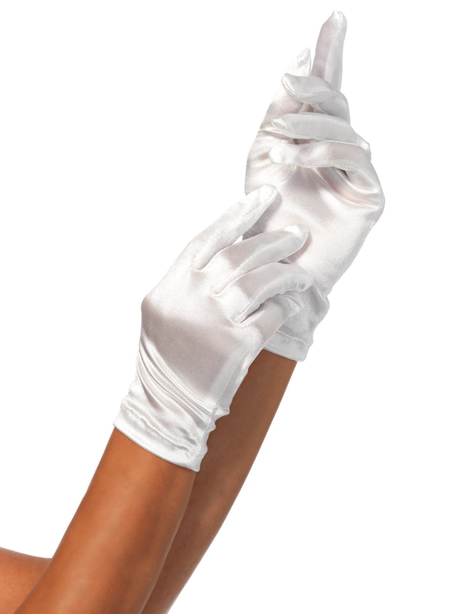 Satin Wrist Length Gloves - White - O/S