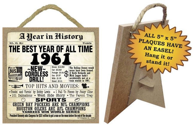 1961 A Year in History Plaques 5" x 5" wood plaque/sign
