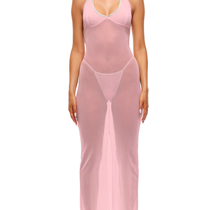 Home Body 2-Piece Sheer Mesh Nightgown Set - Pink