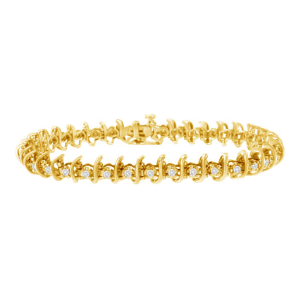 10KT Yellow Gold Plated .925 Sterling Silver 1 cttw Prong-Set Diamond Link Bracelet (J-K, I1-I2) - 7.5"