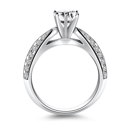 14k White Gold Cathedral Double Row Pave Diamond Engagement Ring