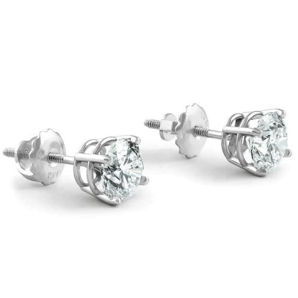 2Ct TW Round Lab Grown Diamond Studs 14K White Gold with Screw Backs