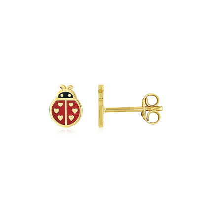 Ladybug Enamel Earrings in 14K Yellow Gold – Cute Stud Earrings for Girls & Women