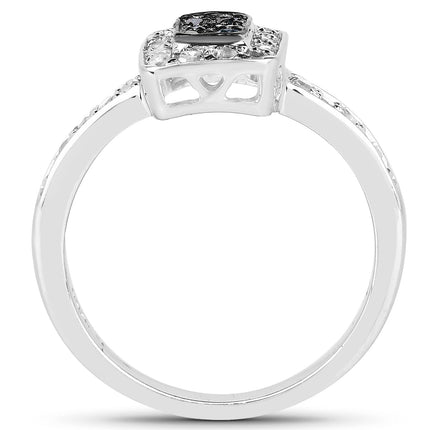0.36 Carat Genuine Blue Diamond and White Diamond .925 Sterling Silver Ring