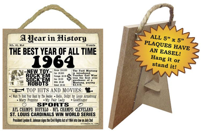 1964 A Year in History Plaques 5" x 5" wood plaque/sign