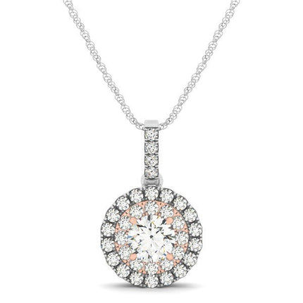 Round Shape Halo Diamond Pendant in 14k White and Rose Gold (1/2 cttw)
