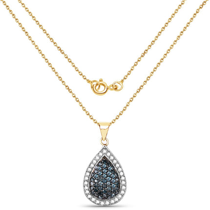 14K Yellow Gold Plated 0.81 Carat Genuine Blue Diamond and White Diamond .925 Sterling Silver Pendant