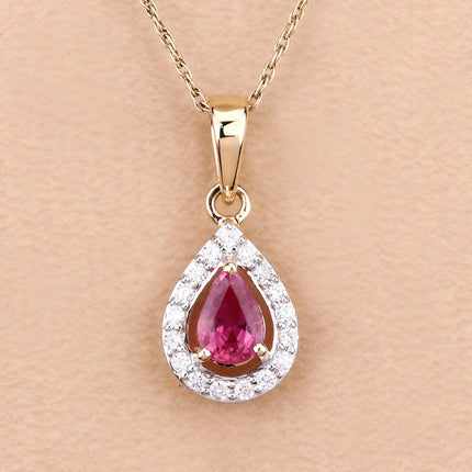 1.03 Carat Genuine Ruby and White Diamond 14K Yellow Gold Pendant
