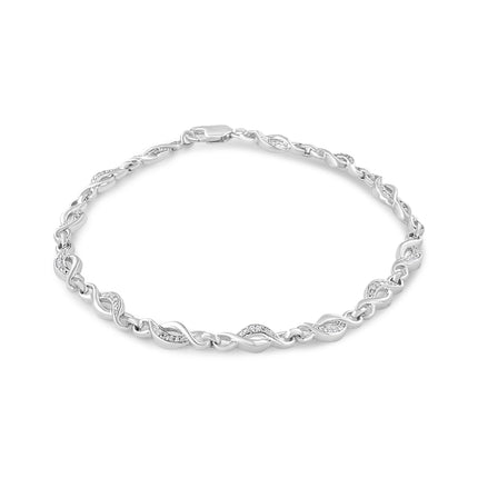 .925 Sterling Silver Prong Set Diamond Accent Curved Spiral Link Bracelet (I-J Color, I3 Clarity) - 7.25"